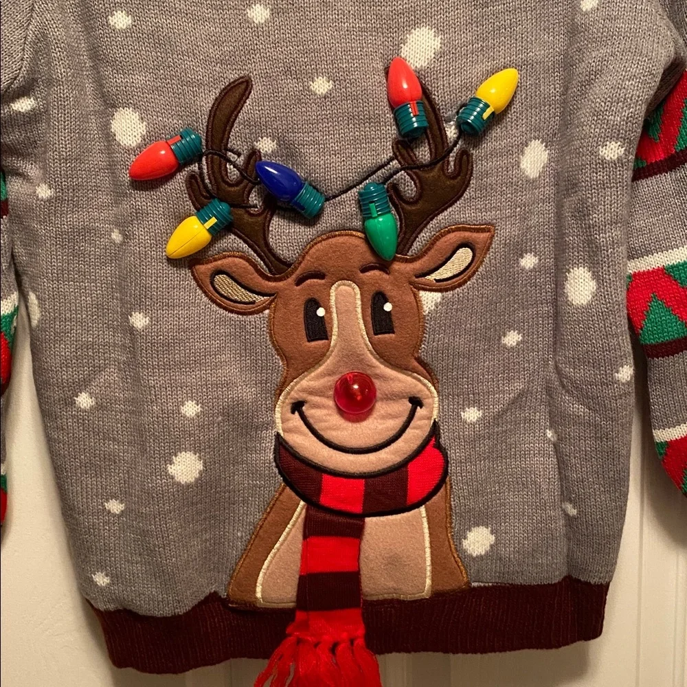 Joyin Kids Reindeer Ugly Gray Sweater with Colorful Lights…size L - Picture 3 of 5